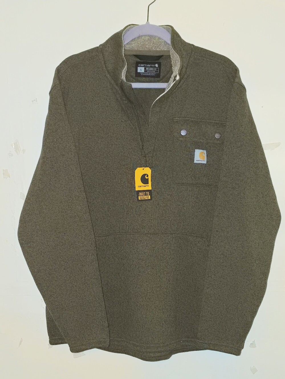 Carhartt Relaxed Fit Mid-Weight Sweater Fleece ~ Olive TS6378-M | Men's: L *NWT